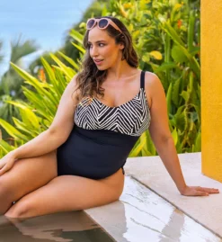 Elomi Fiji Falls Black & Blue Zebra Patterned Non-Wired One Piece Swimsuit