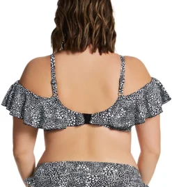 Elomi Pebble Cove Black and White Bubble Print Off-the-Shoulder Ruffle Underwire Bikini Top - ES1106 -Her Room US elomi elom01 es1106 bs