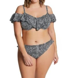 Elomi Pebble Cove Black and White Bubble Print Off-the-Shoulder Ruffle Underwire Bikini Top - ES1106 -Her Room US elomi elom01 es1106 cs1