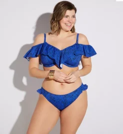 Elomi Pebble Cove Black and White Bubble Print Off-the-Shoulder Ruffle Underwire Bikini Top - ES1106 -Her Room US elomi elom01 es1106 cs3