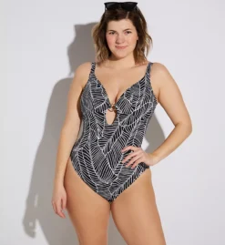 Elomi Kata Beach Black and White Tropical Print - Non-Wired Plunge One Piece Swimsuit