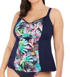 Elomi Pina Colada Tropical Print Tankini – Adjustable Drawstring Slimming Swim Top