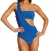 Everyday Sunday Sunrise Bay Deep Teal Ribbed Asymmetrical Cutout Monokini One Piece Swimsuit -Her Room US everyday sunday ever01 j0006 gs