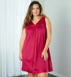 Exquisite Form Plus Size Coloratura Sleeveless Short Nightgown – Floral Lace & Satin Trim Nylon Chemise -Her Room US exquisite form exqf01 30107x cs2