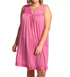 Exquisite Form Plus Size Coloratura Sleeveless Short Nightgown – Floral Lace & Satin Trim Nylon Chemise