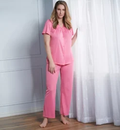 Exquisite Form 90107 Coloratura Vintage Short Sleeve Pajama Set – Embroidered Nylon Tricot Sleepwear -Her Room US exquisite form exqf01 90107 cs3