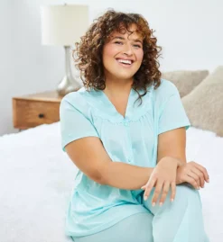 Exquisite Form Plus Coloratura Vintage Pajama Set – Light Pink Floral Embroidered Nylon Sleepwear -Her Room US exquisite form exqf01 90107x cs3