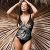 Fantasie Bamboo Grove Black with Green and Grayscale Botanical - Underwire Plunge One Piece Swimsuit -Her Room US fantasie fan001 fs1639 gs