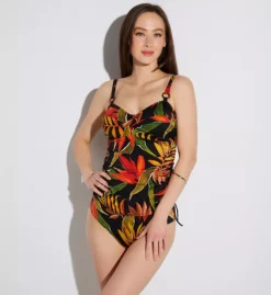 FANTASIE Pichola Tropical Leaf Twist Front Tankini - Vibrant Pink & Green Underwire Swim Top -Her Room US fantasie fan001 fs3954 cs2