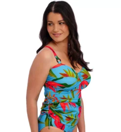 FANTASIE Pichola Tropical Leaf Twist Front Tankini - Vibrant Pink & Green Underwire Swim Top