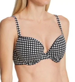 Freya Check In Monochrome Gingham Underwire Moulded Bikini Top – Plunge Neck Bra-Sized Swimwear -Her Room US freya fre001 as1908 fs