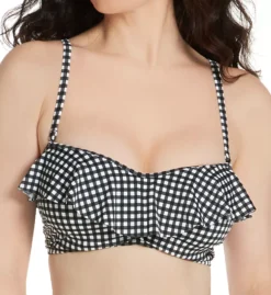 Freya Check In Monochrome Gingham Underwire Bandeau Bikini Top with Waterfall Frill -Her Room US freya fre001 as1910 fs