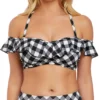 Freya Totally Check Monochrome Gingham - Ruffled Off-The-Shoulder Underwire Swim Top -Her Room US freya fre001 as2925 gs