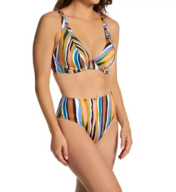 Freya Torra Bay Azure Blue & Earthtone Striped High Apex Underwire Bikini Top -Her Room US freya fre001 as3213 cs3