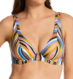 Freya Torra Bay Azure Blue & Earthtone Striped High Apex Underwire Bikini Top -Her Room US freya fre001 as3213 fs