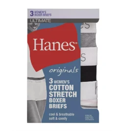 Hanes Cotton Blend Boxer Brief Panty - 3 Pack -Her Room US hanes hane01 45uobb cs2