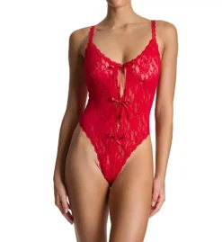 HANKY PANKY Racy Signature Open Lace Teddy – Black Sheer Floral Plunge Bodysuit