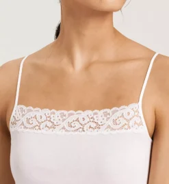 HANRO Moments Mercerized Cotton Spaghetti Camisole – French Lace Trim Luxury Tank -Her Room US hanro han001 1484 cs1