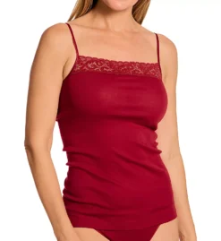 HANRO Moments Mercerized Cotton Spaghetti Camisole – French Lace Trim Luxury Tank