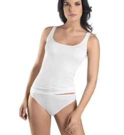 Hanro 1604 Cotton Seamless Tank Top in White – Premium Mercerized Cotton Silk-Trim Camisole -Her Room US hanro han001 1604 cs1