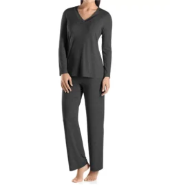 HANRO Champagne Viscose Jersey – V-Neck Long Sleeve Pajama Set