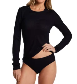 HANRO Ultralight Long Sleeve Shirt - Mercerized Cotton Slub Knit Fitted Top -Her Room US hanro han001 71829 cs2