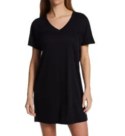 HANRO Laura V-Neck Short Sleeve Big Shirt - Soft Cotton-Modal Knit Sleepwear