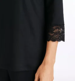 HANRO Moments Mercerized Cotton with French Lace Trim – Luxury 3/4 Sleeve Crop Pajama Set -Her Room US hanro han001 77928 cs1