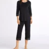 HANRO Moments Mercerized Cotton with French Lace Trim – Luxury 3/4 Sleeve Crop Pajama Set -Her Room US hanro han001 77928 gs