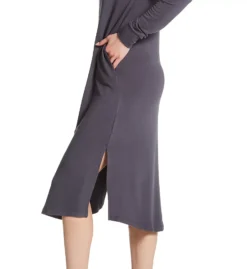 Honeydew Travel Light Charcoal Grey Lounge Gown – Long Sleeve V-Neck Sleep Dress with Pockets -Her Room US honeydew hndw01 21125 cs1