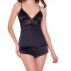 Ilusion Black Satin and Eyelet Lace 2-Piece Sleepwear Set - Camisole and Shorts -Her Room US ilusion ilu01 71042101 gs