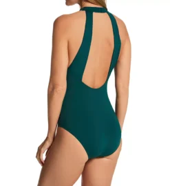 Jantzen Solids Highline One Piece Swimsuit – High Neck Pleated Tummy Control Swimwear -Her Room US jantzen jtz01 22018m bs
