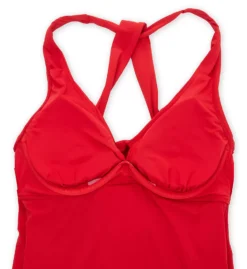 Jantzen Solid Black Louise Wrap Underwire Tankini – Ruching & Plunge Neck Halter Swim Top -Her Room US jantzen jtz01 23155t cs5