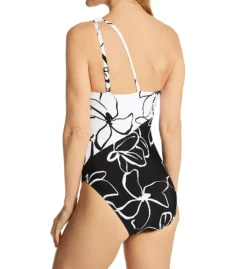 La Blanca Moonlit Silhouette Black & White Floral – One Shoulder Keyhole One Piece Swimsuit -Her Room US la blanca labl01 lb2ck14 bs