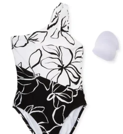 La Blanca Moonlit Silhouette Black & White Floral – One Shoulder Keyhole One Piece Swimsuit -Her Room US la blanca labl01 lb2ck14 cs6