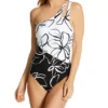 La Blanca Moonlit Silhouette Black & White Floral – One Shoulder Keyhole One Piece Swimsuit -Her Room US la blanca labl01 lb2ck14 gs