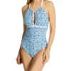 La Blanca Ocean Blue & White Tile – Mediterranean Breeze High Neck Slimming One-Piece Mio -Her Room US la blanca labl01 lb2cz27 gs