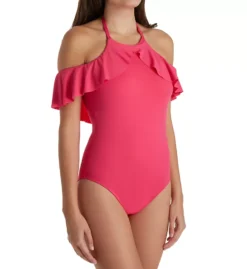 La Blanca Island Goddess Off The Shoulder Ruffle One Piece Swimsuit – Tummy Control Slimming Monokini