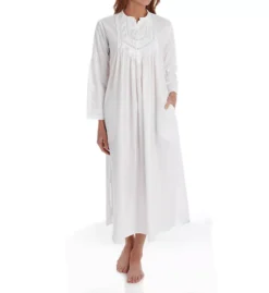La Cera White Heirloom Crochet Inset - 100% Cotton Woven Long Sleeve Nightgown -Her Room US la cera lace01 1060g fs