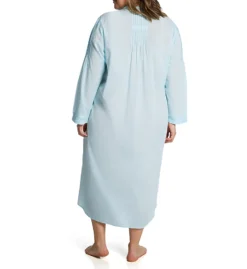 La Cera Plus Size 100% Cotton Woven Nightgown – Long Sleeve with Pintuck and Crochet Details -Her Room US la cera lace01 1060gx bs