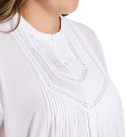 La Cera Plus Size 100% Cotton Woven Nightgown – Long Sleeve with Pintuck and Crochet Details -Her Room US la cera lace01 1060gx cs1