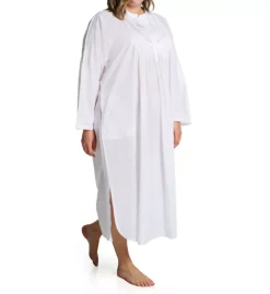 La Cera Plus Size 100% Cotton Woven Nightgown – Long Sleeve with Pintuck and Crochet Details -Her Room US la cera lace01 1060gx fs