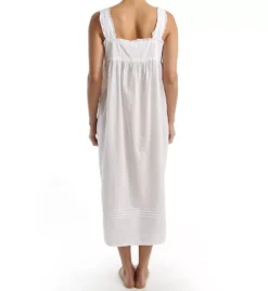 La Cera 100% Cotton Woven Embroidered Pinafore Gown with Faux Pearls - Sleeveless V-Neck Nightgown -Her Room US la cera lace01 1205g bs