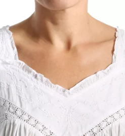 La Cera 100% Cotton Woven Embroidered Pinafore Gown with Faux Pearls - Sleeveless V-Neck Nightgown -Her Room US la cera lace01 1205g cs1