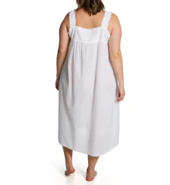 La Cera Plus Size 100% Cotton Embroidered Pinafore Gown - Sleeveless White Sleepwear with Pockets -Her Room US la cera lace01 1205gx bs