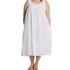La Cera Plus Size 100% Cotton Embroidered Pinafore Gown - Sleeveless White Sleepwear with Pockets -Her Room US la cera lace01 1205gx gs