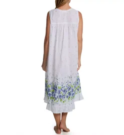 La Cera 100% Cotton Sleeveless Border Print Gown – Lightweight Mid-Length Nightgown with Pockets -Her Room US la cera lace01 1209g bs