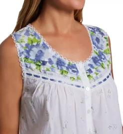 La Cera 100% Cotton Sleeveless Border Print Gown – Lightweight Mid-Length Nightgown with Pockets -Her Room US la cera lace01 1209g cs2