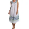 La Cera 100% Cotton Sleeveless Border Print Gown – Lightweight Mid-Length Nightgown with Pockets -Her Room US la cera lace01 1209g gs