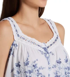 La Cera Blue Floral 100% Cotton Sleeveless Nightgown - Lace Yoke Ruffle Hem -Her Room US la cera lace01 1211g cs1